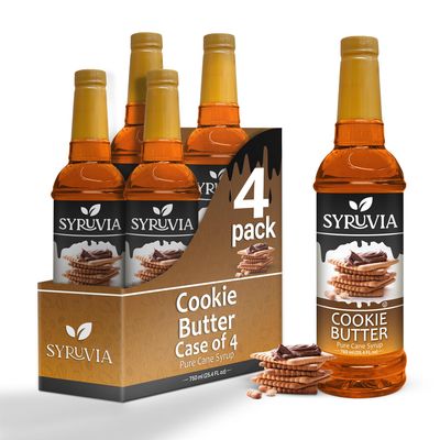 Cookie Butter Syrup by Syruvia 4-Pack, 25.4 fl oz, Wholesale Coffee Syrup Shops, Cafes, Baristas, Bistros, & Beverage Bars, Bulk Kosher & Gluten-Free