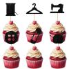 Afternoon Tea Cupcake Topper for Tailors Sewing Machine Theme Party Favors Decorations Women Happy Birthday Anniversary Party Decor Supplies set 18pcs Black Glitter view 1