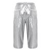 Agoky Men Leakproof Diaper PVC Wet Look Plastic Underwear Long Shorts Button Up Special Needs Clothing Silver 3X-Large view 3