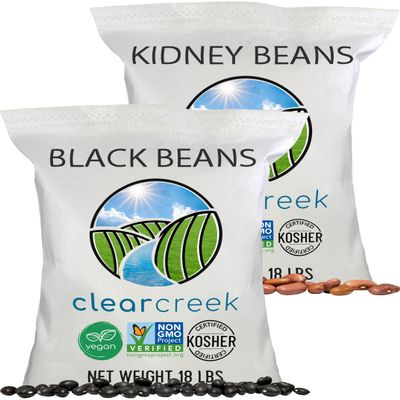 CLEAR CREEK Washington State Grown Black Beans and Kidneys | 36 LB (2-18 lb Bags) | Non-GMO | Vegan | Kosher | Non-Irradiated | Dry Black Beans | Frijoles Negros