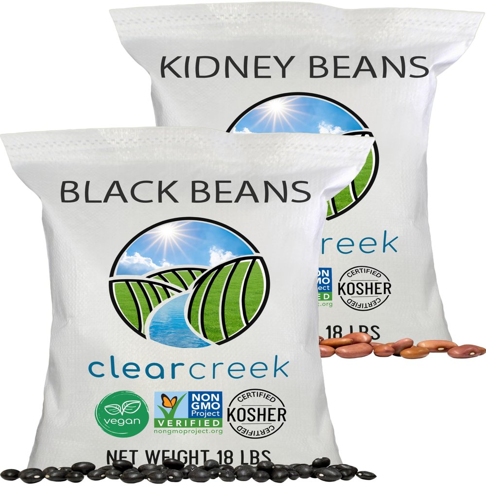 CLEAR CREEK Washington State Grown Black Beans and Kidneys | 36 LB (2-18 lb Bags) | Non-GMO | Vegan | Kosher | Non-Irradiated | Dry Black Beans | Frijoles Negros