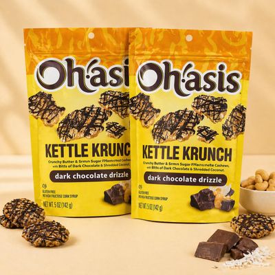 Kettle Crunch Cashew Snack Dark Chocolate Drizzle Coconut Cashew Bites, Crunchy Brown Sugar Butter Snack, Gluten Free, No High Fructose Corn Syrup, Gourmet Snack Pack of 2 (5 oz Each)