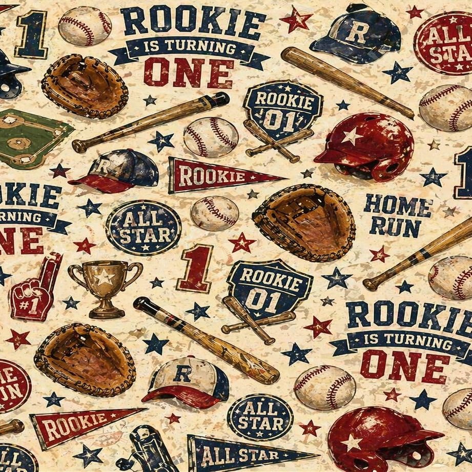 Rookie is Turning One Pattern On Edible Image Chocolate Transfer Sheet. Apply To Your Custom Chocolate Treats