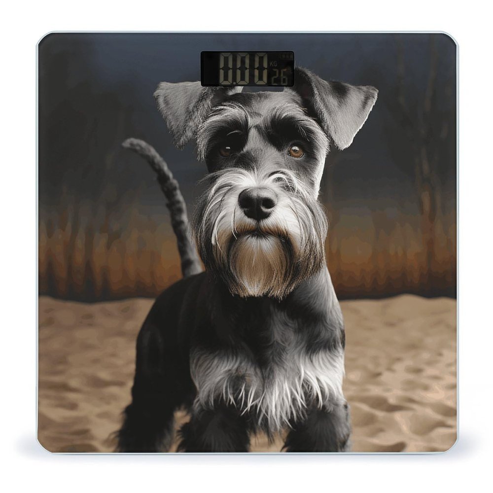 Animal Schnauzer Dog Scale for Body Weight Highly Accurate Digital Bathroom Body Scale Bright LCD Display & Large Clear Numbers Tempered Glass Safe Rounded Corners for Home Use