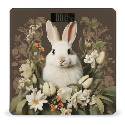 A Beautiful White Rabbit Scale for Body Weight Highly Accurate Digital Bathroom Body Scale Bright LCD Display & Large Clear Numbers Tempered Glass Safe Rounded Corners for Home Use