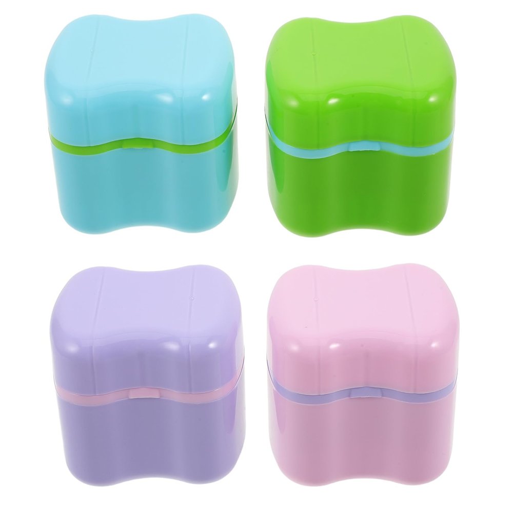 CIMAXIC 4pcs Retainer Soak Tub Case - Plastic Dental Container Holder with Strainer Basket Storage Organizer - Travel Size Cleaning Case for Braces Aligners