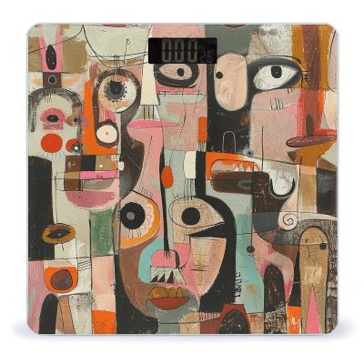 Abstract Style Painting Scale for Body Weight Highly Accurate Digital Bathroom Body Scale Bright LCD Display & Large Clear Numbers Tempered Glass Safe Rounded Corners for Home Use