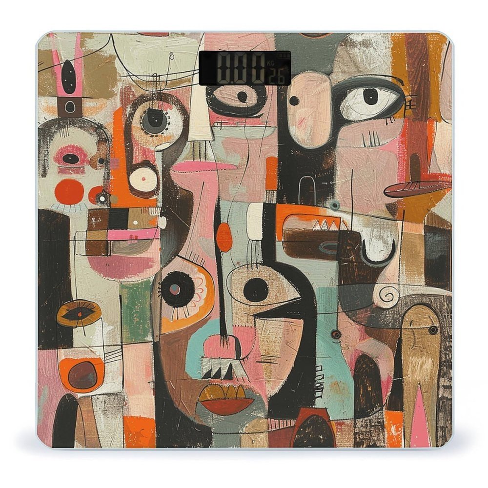 Abstract Style Painting Scale for Body Weight Highly Accurate Digital Bathroom Body Scale Bright LCD Display & Large Clear Numbers Tempered Glass Safe Rounded Corners for Home Use