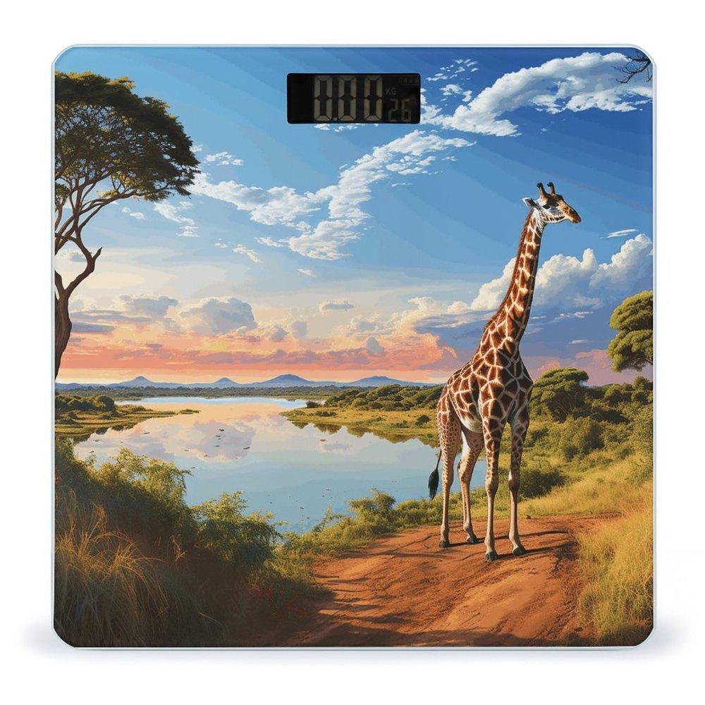 African Landscape with Nile River And Giraffe Scale for Body Weight Highly Accurate Digital Bathroom Body Scale Bright LCD Display & Large Clear Numbers Tempered Glass Safe Rounded Corners for Home Us