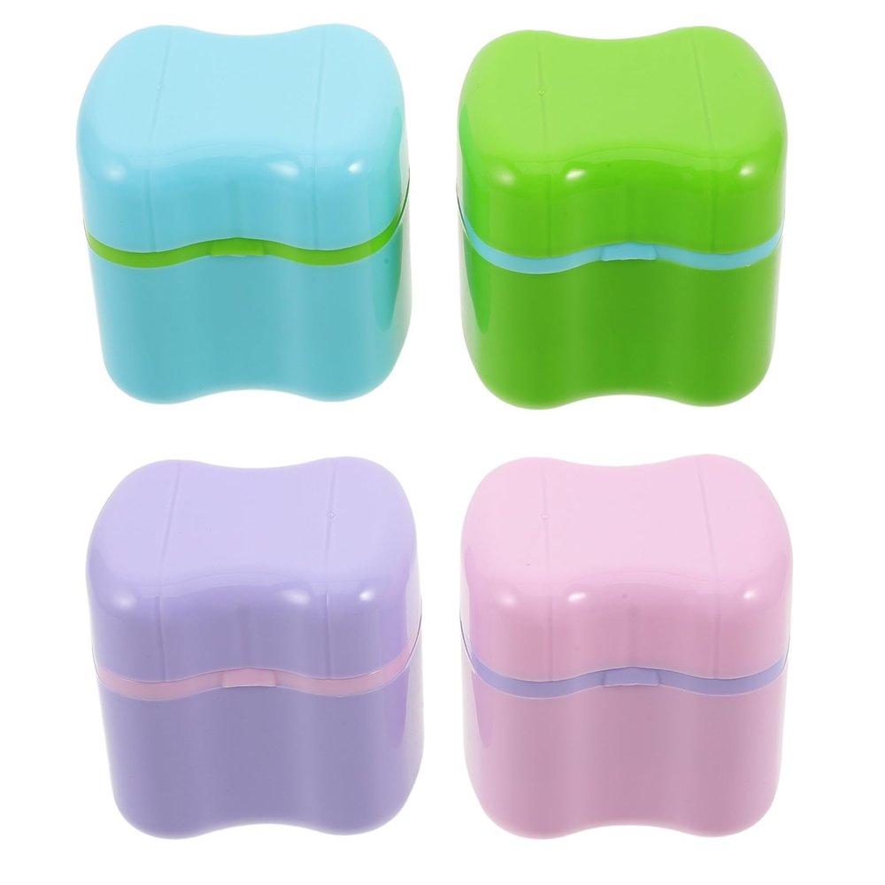 OSOLADY 4pcs Denture Bath Box: Denture Bath Case with Strainer Basket - Tooth Cup Soaking Holder - Plastic False Tooth Container Mouth Guard Storage Case
