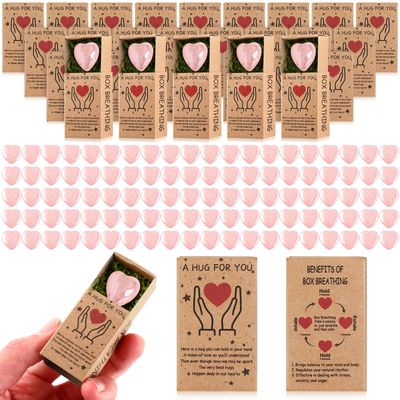 Landical 100 Sets Pocket Hug Crystal Heart Stones with Boxes, Pink