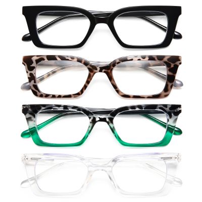 EYEURL 4-Pack Oversized Square Reading Glasses for Women Style Blue Light Blocking Computer Square Readers with Spring Hinge (Mix Color,3.50x)