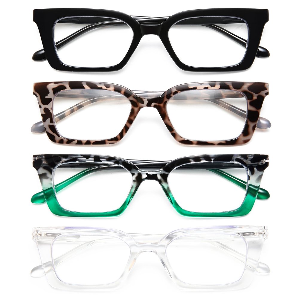 EYEURL 4-Pack Oversized Square Reading Glasses for Women Style Blue Light Blocking Computer Square Readers with Spring Hinge (Mix Color,3.50x)