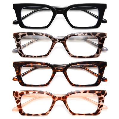 EYEURL 4-Pack Oversized Square Reading Glasses for Women Style Blue Light Blocking Computer Square Readers with Spring Hinge (Mix Color,3.50x)