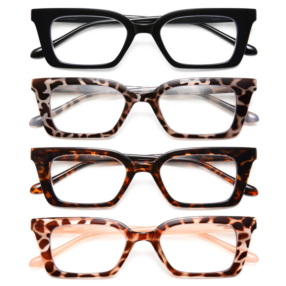 EYEURL 4-Pack Oversized Square Reading Glasses for Women Style Blue Light Blocking Computer Square Readers with Spring Hinge (Mix Color,3.50x)