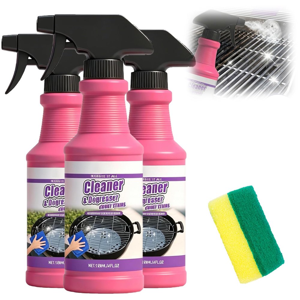 Fast-Acting Heavy-Duty Grill Degreaser Spray,Heavy Duty BBQ Grill Degreaser for Outdoor Grills,Grills Cleaner Spray Pink for Grease,Oil, Burnt Food,Oven,Kitchen (3pcs)