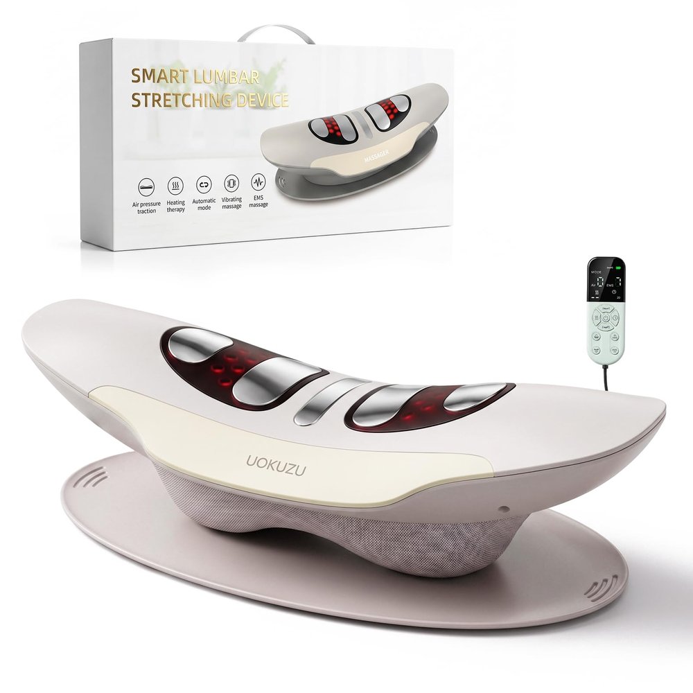 UOKUZU Lumbar Traction Device for Sciatica Pain Relief Devices, Lower Back Massager, 5-in-1 Spine Decompression & Red Light Care for Lower Back Pain, Herniation, 15 Mins Auto-Off