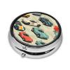 Race Car Pill Box Travel Vintage Round Pill Organizer with 3 Compartments Metal Medicine Case for Vitamins Fish Oil and Supplements view 2
