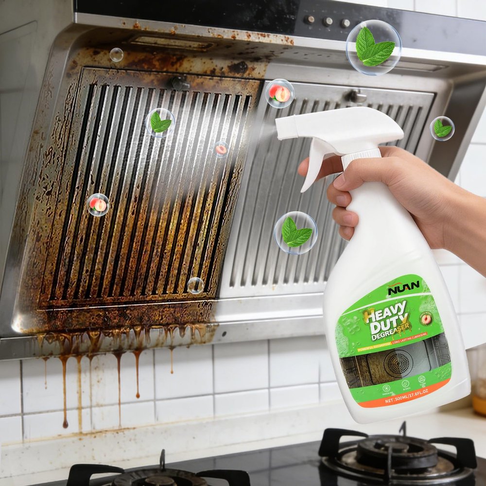 NUAN Heavy Duty Degreaser Spray, 500ML Kitchen Cleaner Spray, All Purpose Cleaner Multi Purpose Degreaser Cleaner Spray Removes Grease, Grime, And Stains On Microwave & Oven & Stove Top
