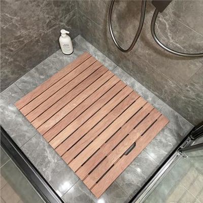 Premium Non-Slip Natural Solid Teak Shower Mat - Fast-Drying Wooden Bath Mat for Bathtub & Shower, Multi-Size Spa Bathroom Floor Tray (20x30in)