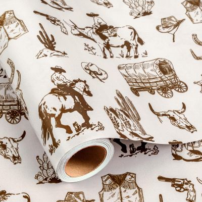 Homeral Cowboy Wrapping Paper Roll - Mini Roll - 17 Inch x 16.5 Feet, West Gift Wrap with Grid Cutting Lines for Boys Birthday, Baby Shower, Party