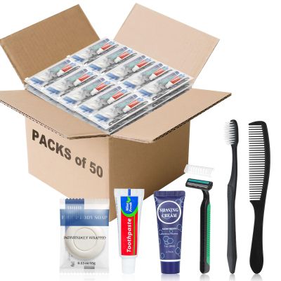 50 Pack Travel Toiletry Kit Bulk, 6-in-1 Disposable Personal Hygiene Kit