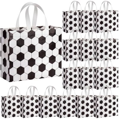 Locmeo 15 Pcs 13" Large Soccer Gift Bags with Handles, Soccer Goodie Candy Treat Snack Party Favor Bags Bulk Sports Reusable Non Woven Handbag for Team Gift Birthday Party Supplies, 13x5x11 Inch