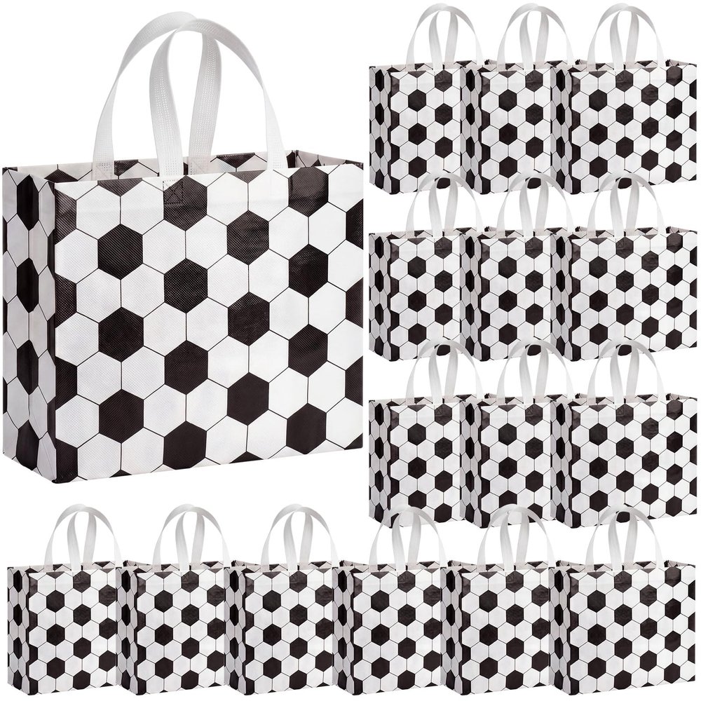 Locmeo 15 Pcs 13" Large Soccer Gift Bags with Handles, Soccer Goodie Candy Treat Snack Party Favor Bags Bulk Sports Reusable Non Woven Handbag for Team Gift Birthday Party Supplies, 13x5x11 Inch