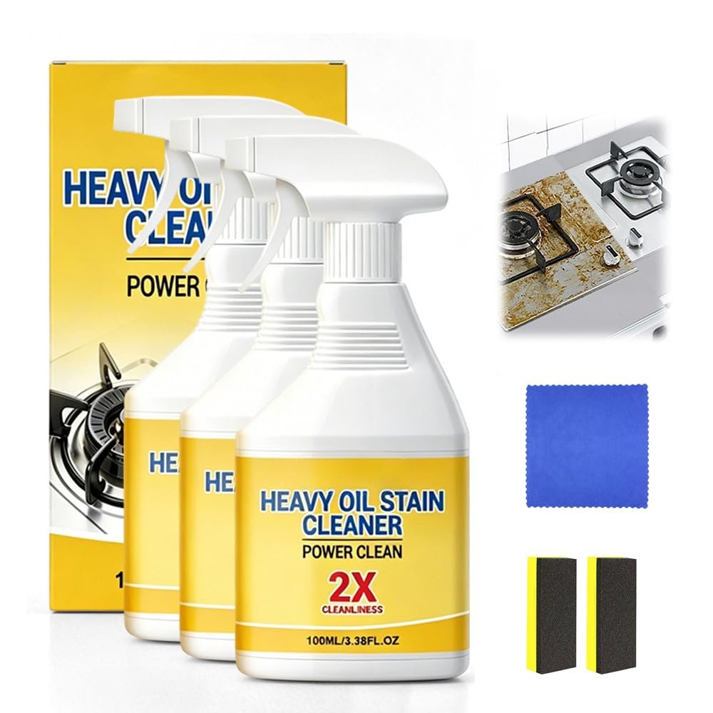 VLZLQ Kitchen Heavy Oil Cleaner Spray, 3.38 Oz Clean Up Kitchen Oil Stains, Effective Multi-Purpose Cleaner for Cleaning Kitchen, Oven, Stove, Range Hood, Sink (3set)