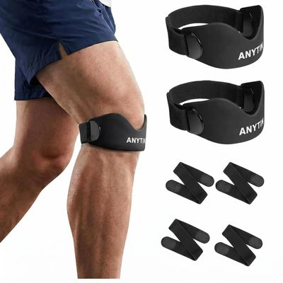Anytin Silicone Patellar Tendon Support Strap 2 Pack, Knee Brace for Women & Men, Relieves Jumper's Knee & Osgood Schlatter, Adjustable Patella Band for Running Gym Tennis Basketball & Sports,black