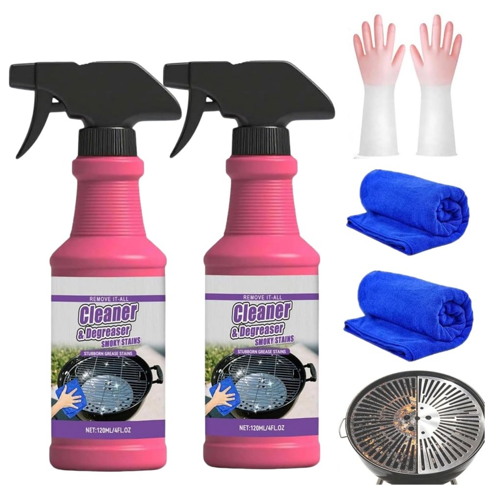 Fast-Acting Heavy-Duty Grill Degreaser Spray, 120ml BBQ Grill Cleaner Spray, All Purpose Heavy Duty Cleaner for Burnt Food & Grease (2 PCS)