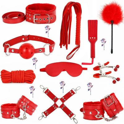 11 Multifunctional Leather Accessories for Couple Fitness Training, Indoor Fun Adjustable Tools, Easy to Carry, Original Gift (Red)