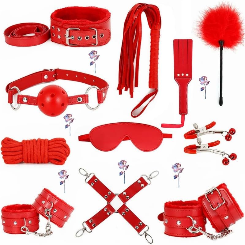 11 Multifunctional Leather Accessories for Couple Fitness Training, Indoor Fun Adjustable Tools, Easy to Carry, Original Gift (Red)