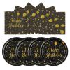 YIPTYBEU 50PCS Happy Birthday Paper Plates and Napkins, 7inch Black and Gold Polka Dot Birthday Cake Dessert Plates Disposable Tableware Set for Birthday Party Supplies Decorations (Birthday Black) view 1
