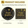 YIPTYBEU 50PCS Happy Birthday Paper Plates and Napkins, 7inch Black and Gold Polka Dot Birthday Cake Dessert Plates Disposable Tableware Set for Birthday Party Supplies Decorations (Birthday Black) view 2