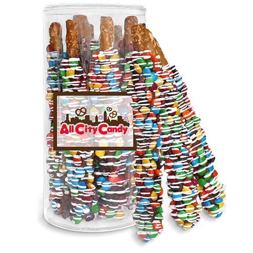 All City Candy Hand-Dipped Milk Chocolate Premium chocolate candy coated Pretzel Rods Holiday ready Sweet & Salty Treats, Individually Wrapped,10-Piece Gift Tube, Perfect for Seasonal Celebrations, Birthdays or Gift giving occasions