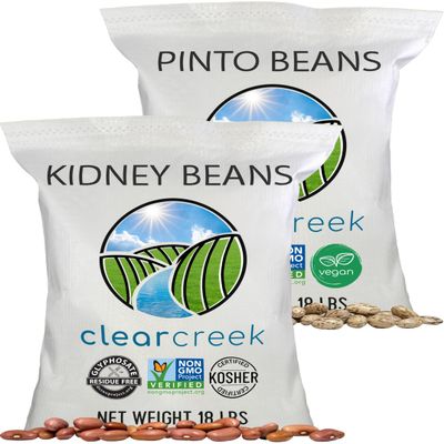 CLEAR CREEK Certified Glyphosate Residue Free Kidney and Pinto Beans | 36 LB (2-18 lb bags) | Project Non-GMO Verified