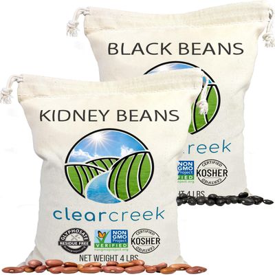 CLEAR CREEK Certified Glyphosate Residue Free Kidney and Black Beans | 8 LB (2-4 lb bags) | Project Non-GMO Verified