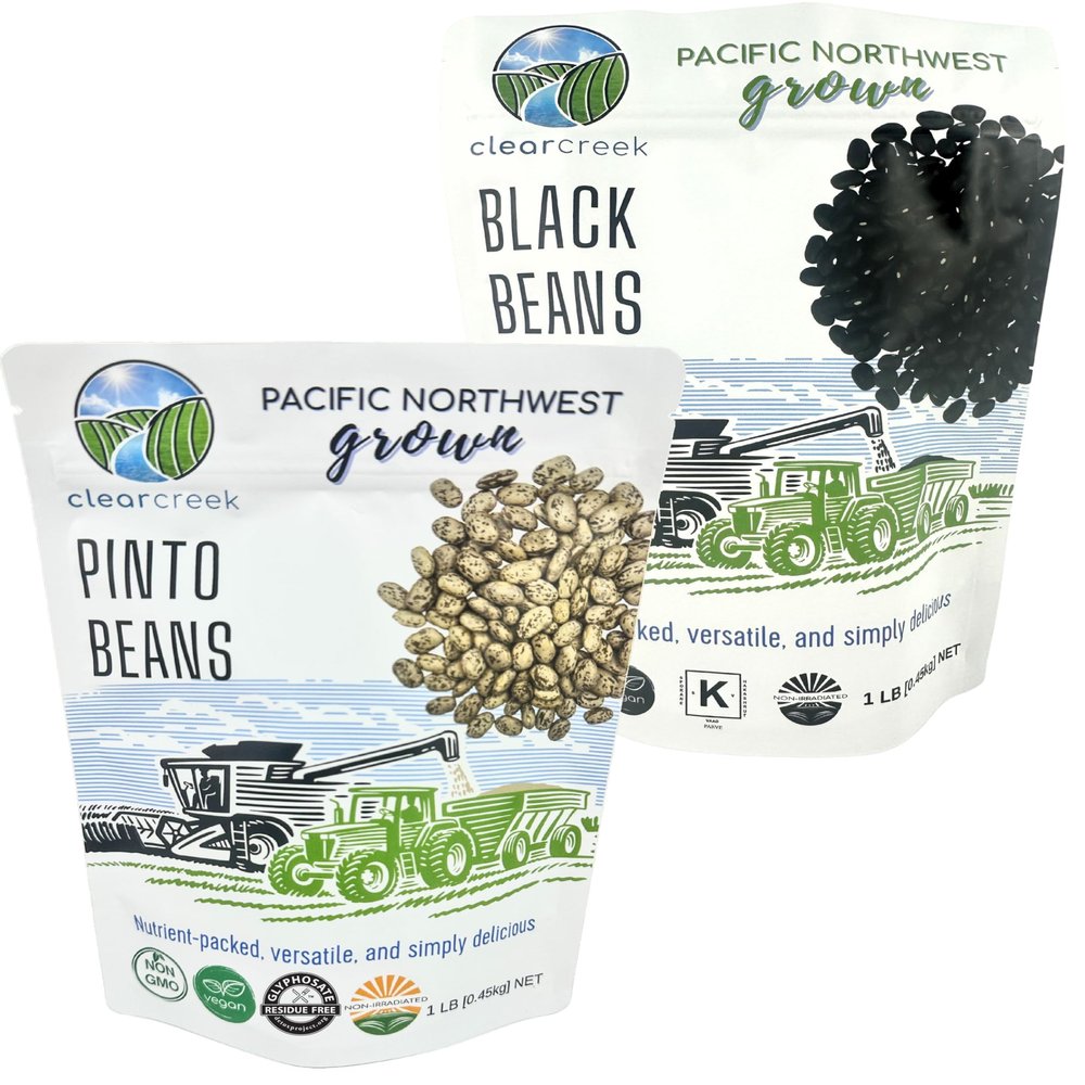 CLEAR CREEK Certified Glyphosate Residue Free Pinto Beans and Blacks | 2 LB (2-1 lb bags) | Project Non-GMO Verified