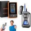 Voice-Activated Dual Flame Lighter (Butane Not Included) USB Rechargeable Windproof Refillable with Visible Window Butane Lighter 3-in-1 Smart Ignition, Intelligent Voice-Activated(1PC Gray) view 1