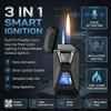 Voice-Activated Dual Flame Lighter (Butane Not Included) USB Rechargeable Windproof Refillable with Visible Window Butane Lighter 3-in-1 Smart Ignition, Intelligent Voice-Activated(3PCS A) view 3