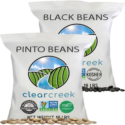CLEAR CREEK Certified Glyphosate Residue Free Pinto Beans and Blacks | 36 LB (2-16 lb bags) | Project Non-GMO Verified
