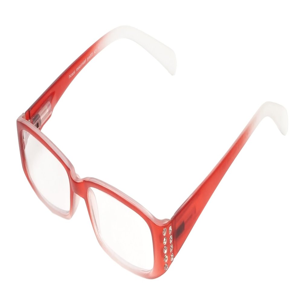 Calabria Womens 2-Tone Full Rim Eyeglasses Rosso Cristall Red | Clear Vision Polycarbonate Lenses | Modern Frame Design | Magnification +0.25 | Crystal Accents