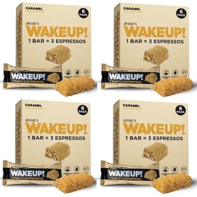 Jesse's WakeUP! Caramel Caffeinated Bars, 4 Pack (24 Bars)