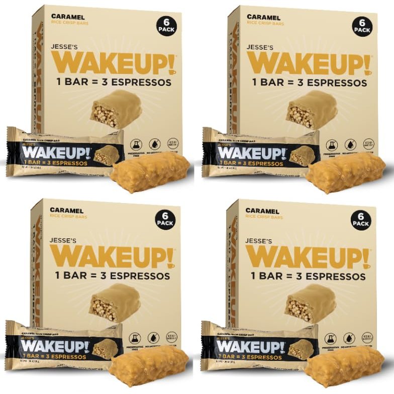 Jesse's WakeUP! Caramel Caffeinated Bars, 4 Pack (24 Bars)