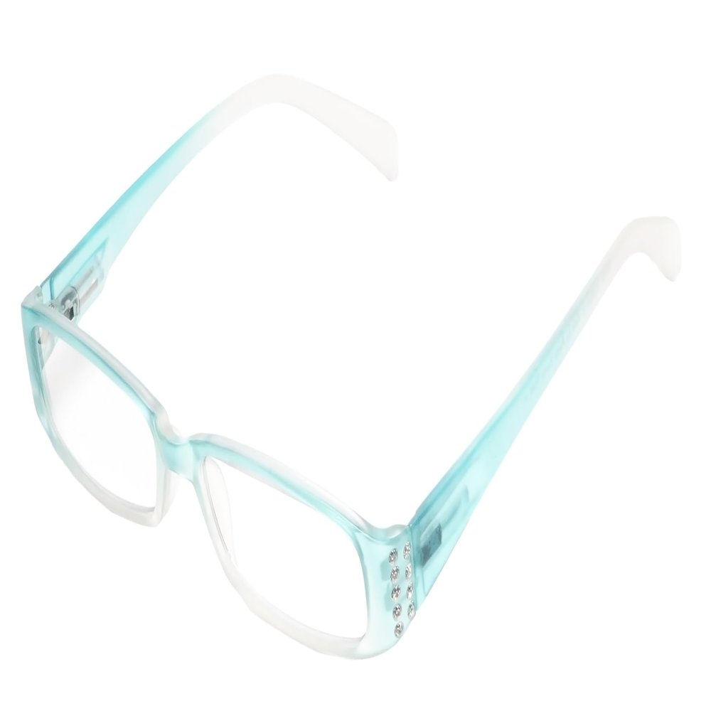 Calabria Womens 2-Tone Full Rim Eyeglasses Blue | Clear Vision Polycarbonate Lenses | Modern Frame Design | Magnification +3.75 | Crystal Accents