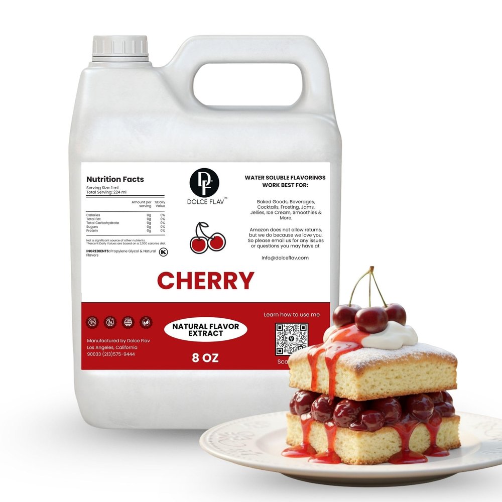 Dolce Flav Cherry Extract, Baking & Flavoring, 8oz Oil-Soluble, Sugar-Free