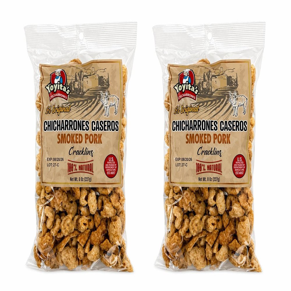 Yoyitas Chicharrones Caseros Smoked Pork Cracklins (2 Bags / 8 oz per Bag)