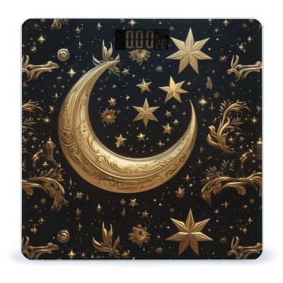 Golden Stars and Moon Weight Scale High Precision Digital Body Scale Cute Compact Slim Bathroom Scale Sleek Modern Personal Body Weighing Machine for Bedroom Kitchen and Bathroom