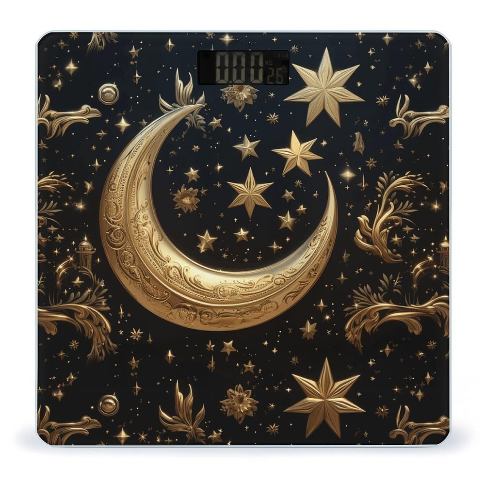 Golden Stars and Moon Weight Scale High Precision Digital Body Scale Cute Compact Slim Bathroom Scale Sleek Modern Personal Body Weighing Machine for Bedroom Kitchen and Bathroom